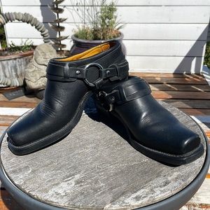 Frye belted harness slip on mule/clog/boot size 8 Black